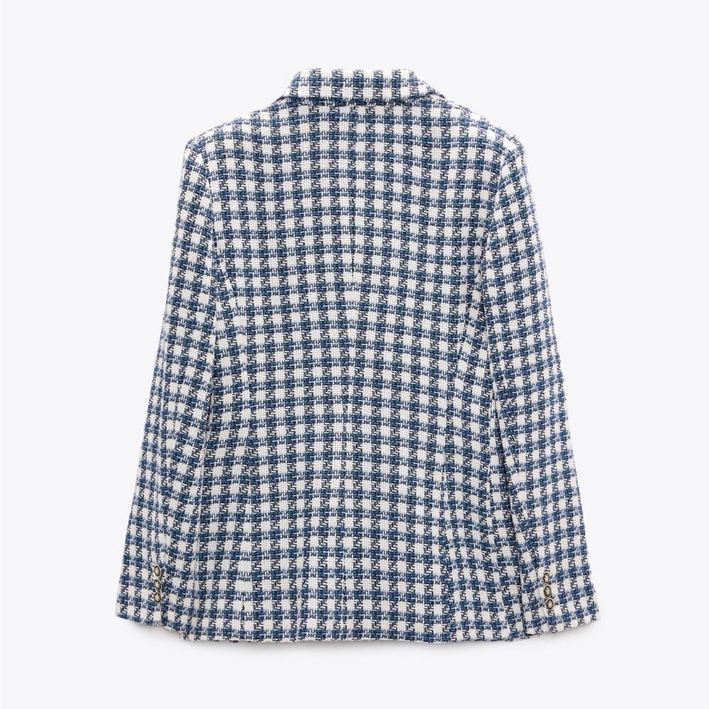 Zara double breasted textured jacket blazer lapel collar shoulder pads - Picture 9 of 10